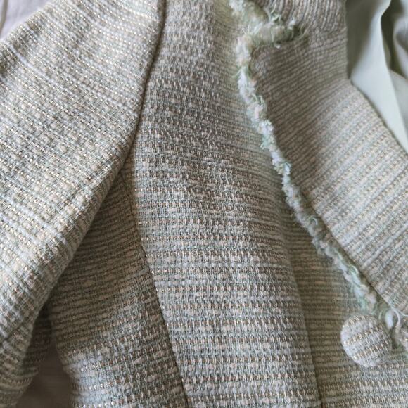 House of Harlow 1960 Tweed Fringe Blazer Green S Double Breasted Chic Old Money - Picture 9 of 10